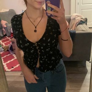 cropped floral button up top